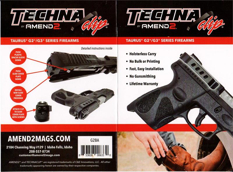 Techna Clip G2BA Gun Belt Clip Taurus PT111 G2/709 Slim Ambidextrous Black 