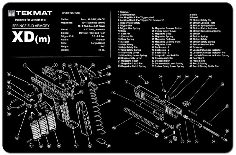m Armorers Gun Cleaning Bench Mat Exploded View Schematic Parts Springfield XD 